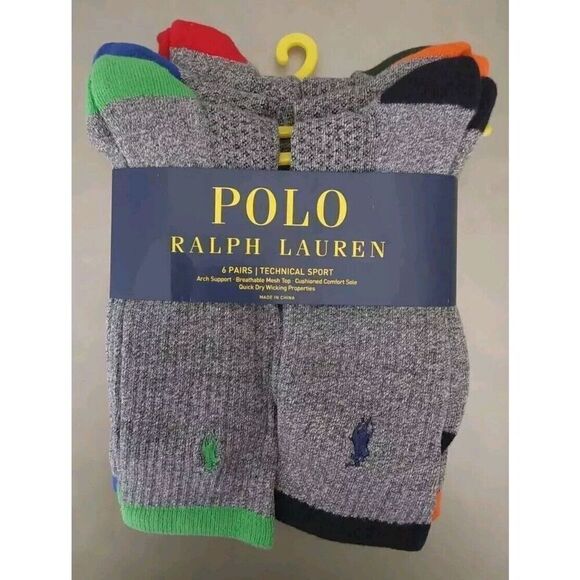 Ralph Lauren Mens Technical Support Cushioned Crew Socks Multicolored Sz 10-13 - Picture 1 of 7